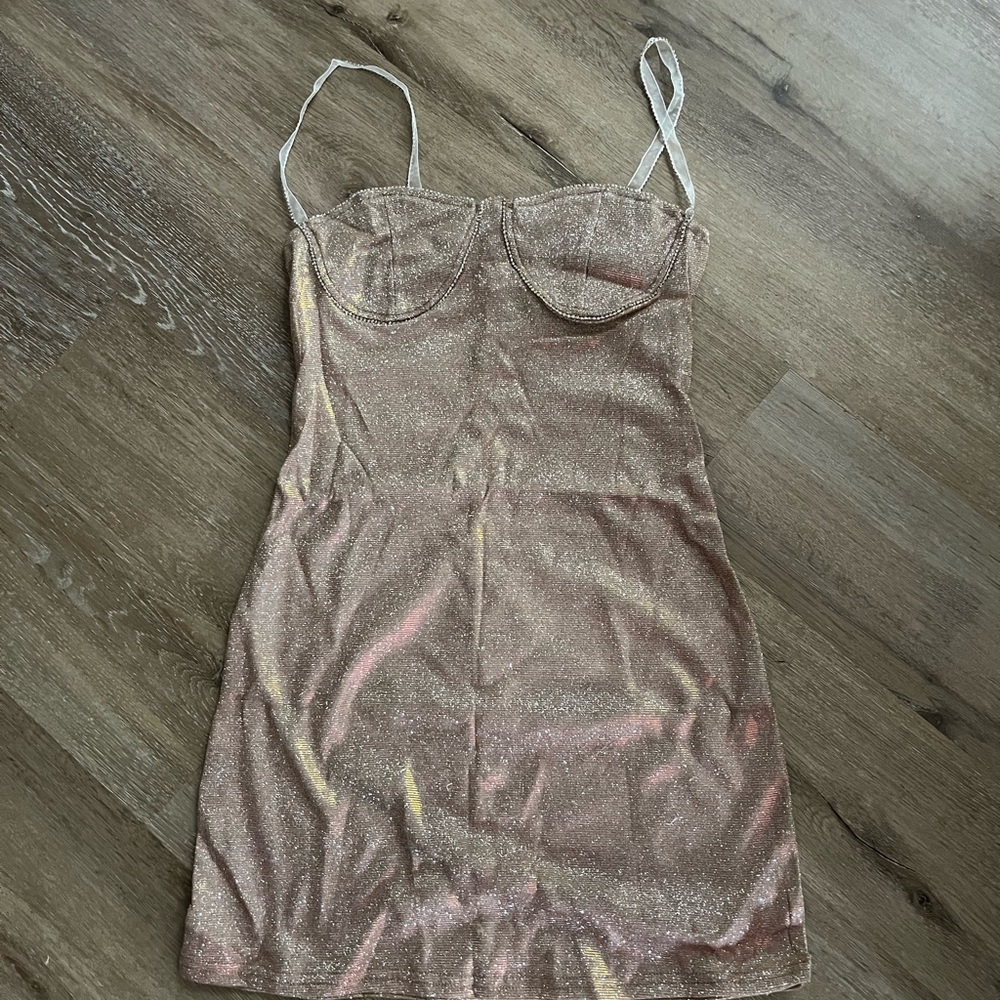 Sparkle pink/beige mini dress with rhinestone detail! Size S.